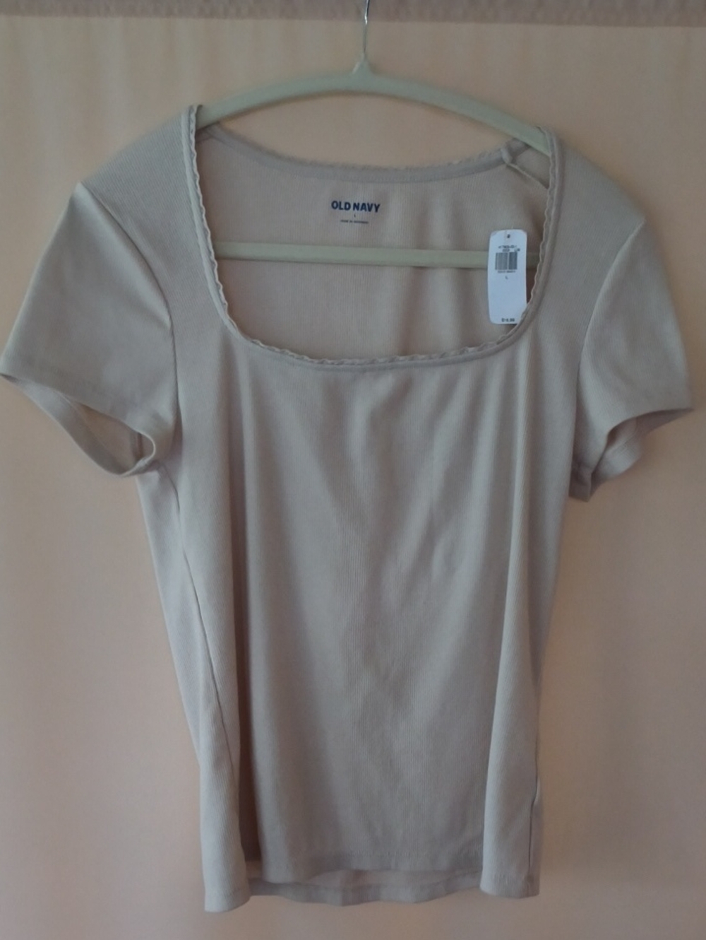 NWT Old Navy Beige Square Neck Ribbed Tee Size L